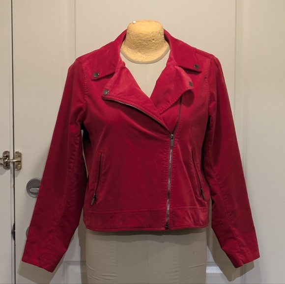EUC Torrid 2X Bright Red Cotton Blend Velveteen Moto Jacket - Picture 9 of 9